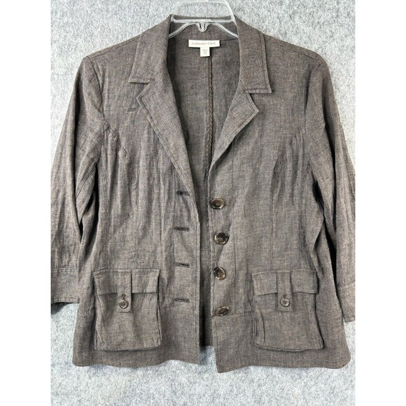 Coldwater Creek Women’s Blazer Jacket Dark Tan Linen Blend Size 10 - Picture 4 of 10